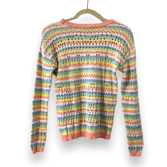 Elliott Lauren Multicolor Open Knit Crewneck Sweater Women’s Size XS Pastel EUC - Picture 3 of 15